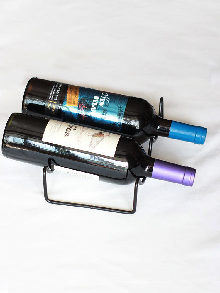 PTZER鐵藝兩瓶紅酒架便攜臥放設計,黑色(Iron Two-Bottle Wine Rack)