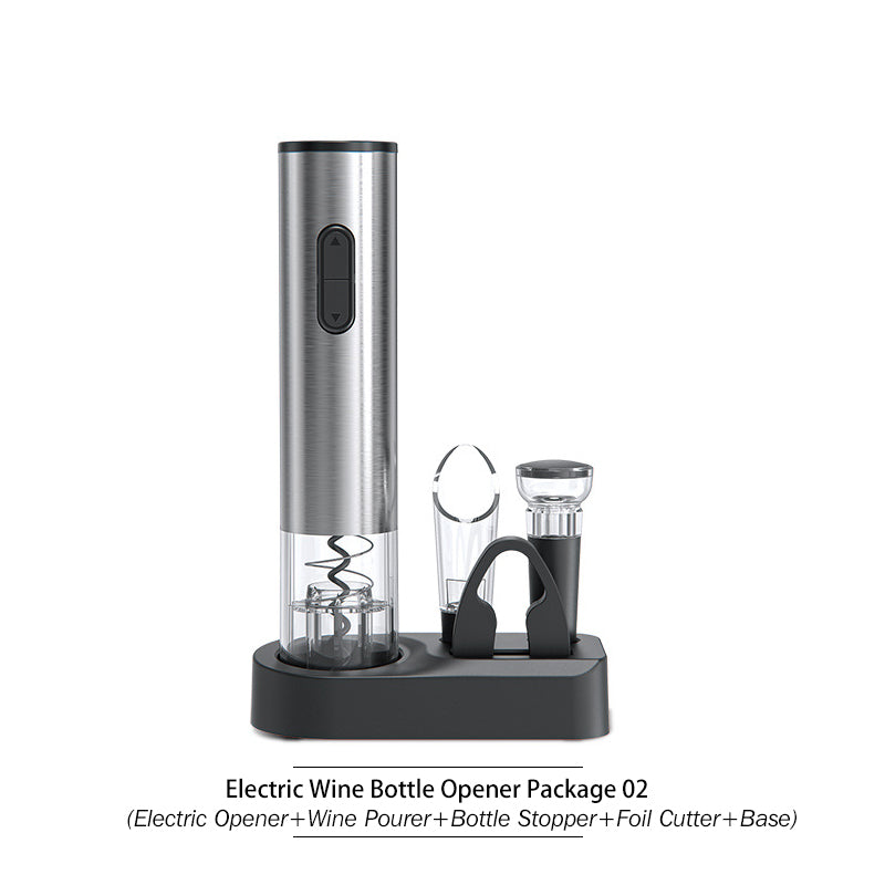 PTZER Electric Wine Bottle Opener with Set Base, Stopper, Aerator and Foil Cutter, Battery Version