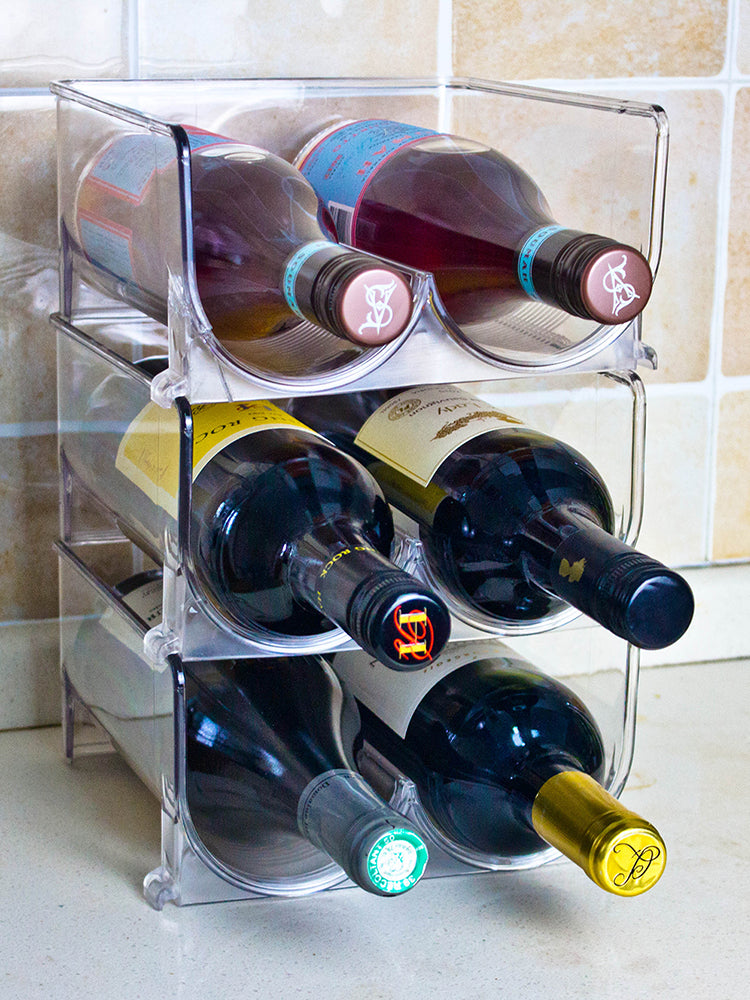 PTZER Clear Free Standing Stackable Two Wine Bottle Rack Storage Holder