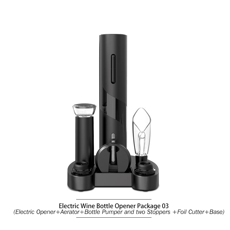 PTZER Electric Wine Bottle Opener with Set Base, Stopper, Aerator and Foil Cutter, Battery Version