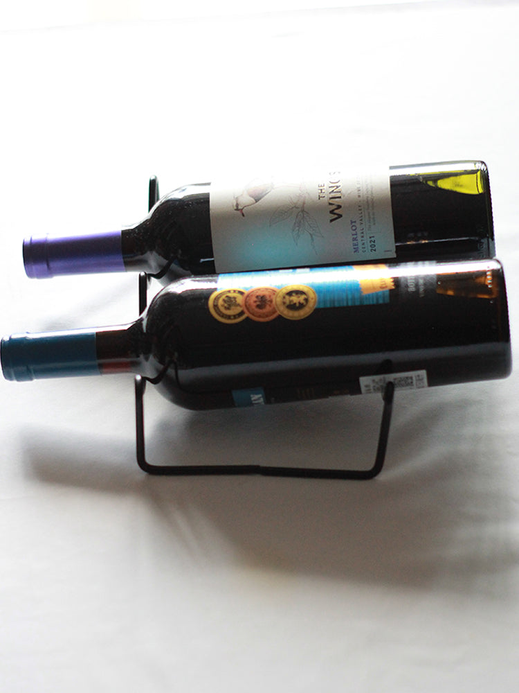 PTZER鐵藝兩瓶紅酒架便攜臥放設計,黑色(Iron Two-Bottle Wine Rack)