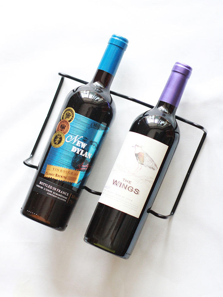 PTZER鐵藝兩瓶紅酒架便攜臥放設計,黑色(Iron Two-Bottle Wine Rack)