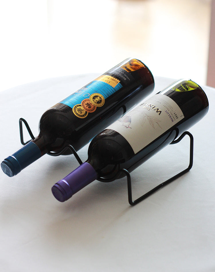 PTZER鐵藝兩瓶紅酒架便攜臥放設計,黑色(Iron Two-Bottle Wine Rack)