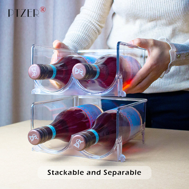 PTZER Clear Free Standing Stackable Two Wine Bottle Rack Storage Holder