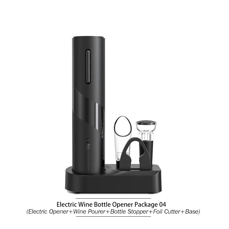 PTZER Electric Wine Bottle Opener with Set Base, Stopper, Aerator and Foil Cutter, Battery Version