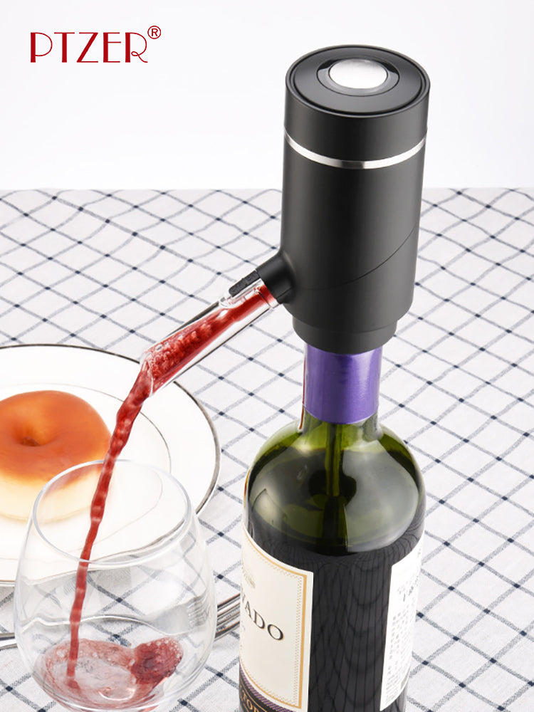 PTZER 電動葡萄酒起泡器和傾倒 Swiftable 快速醒酒器，黑色