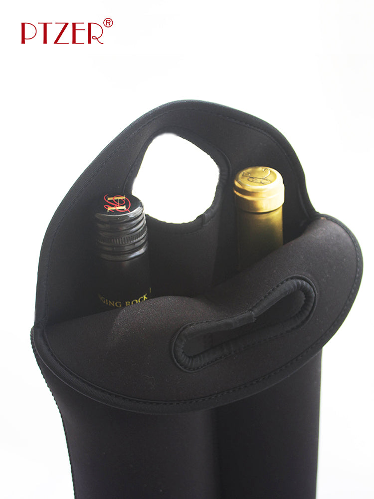 PTZER Wine Rubber Bag Double Wine Bottles Gift Bag Two Colors Option