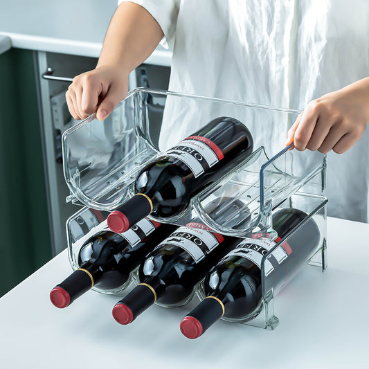 PTZER Clear Free Standing Stackable Three Wine Bottle Rack Storage Holder