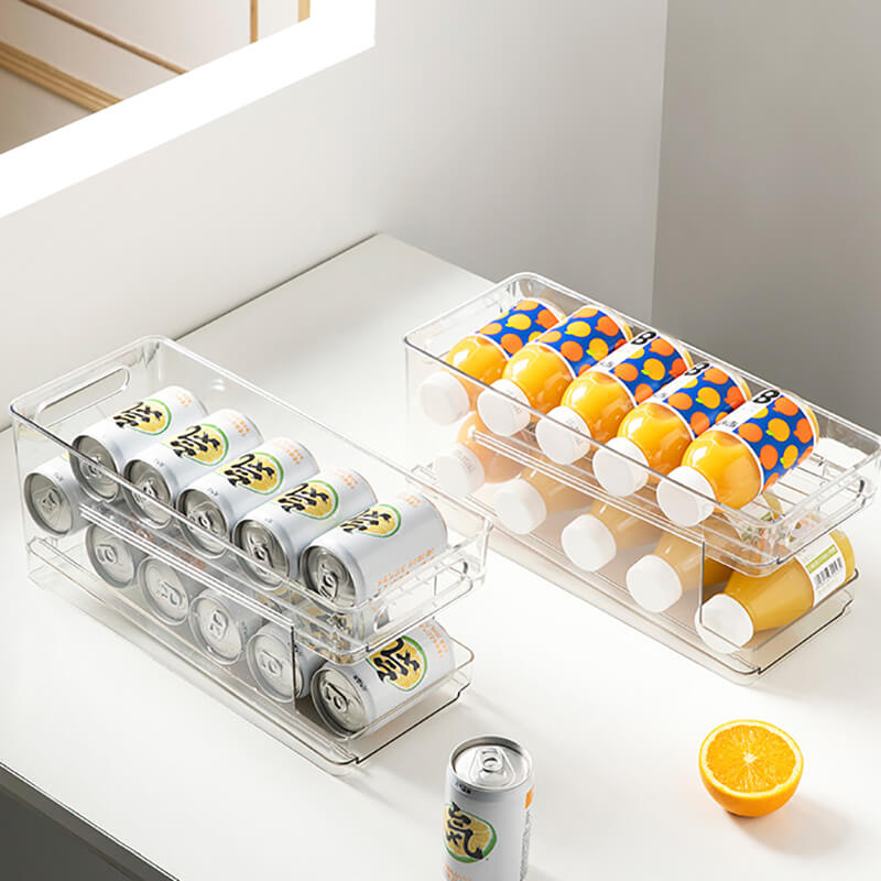 PTZER Bins Can Dispenser Bins 2-layer Automatic Rolling Refrigerator Organizer