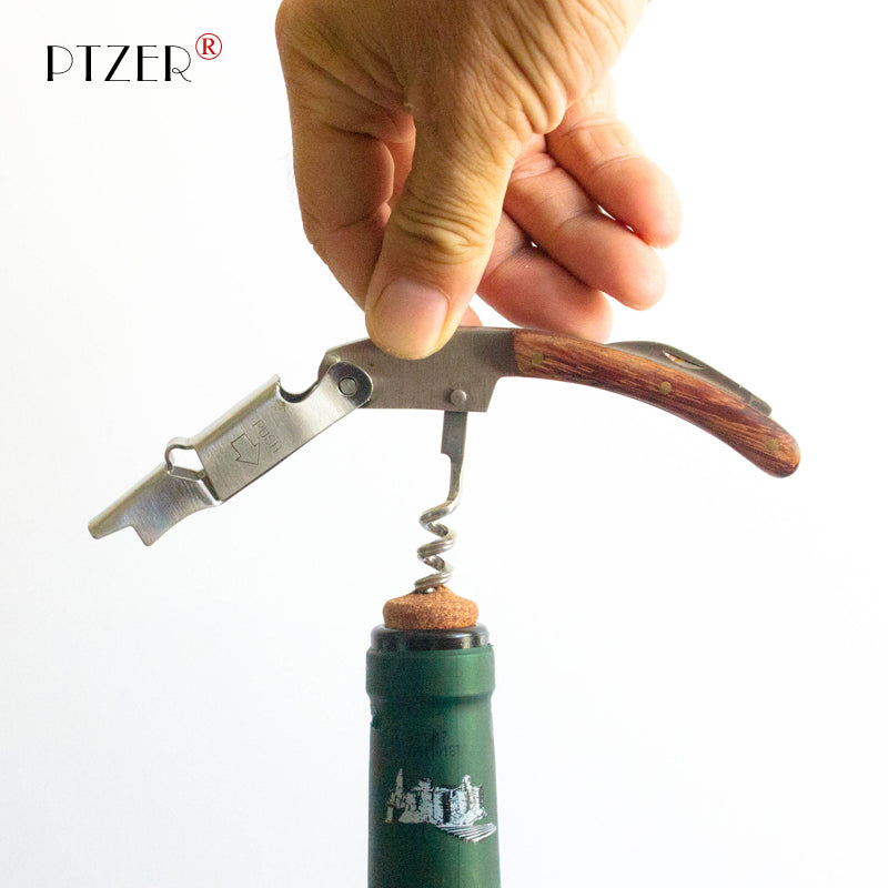 PTZER Waiters Friend Corkscrew Wine Bottle Opener in Wood, 8 different types